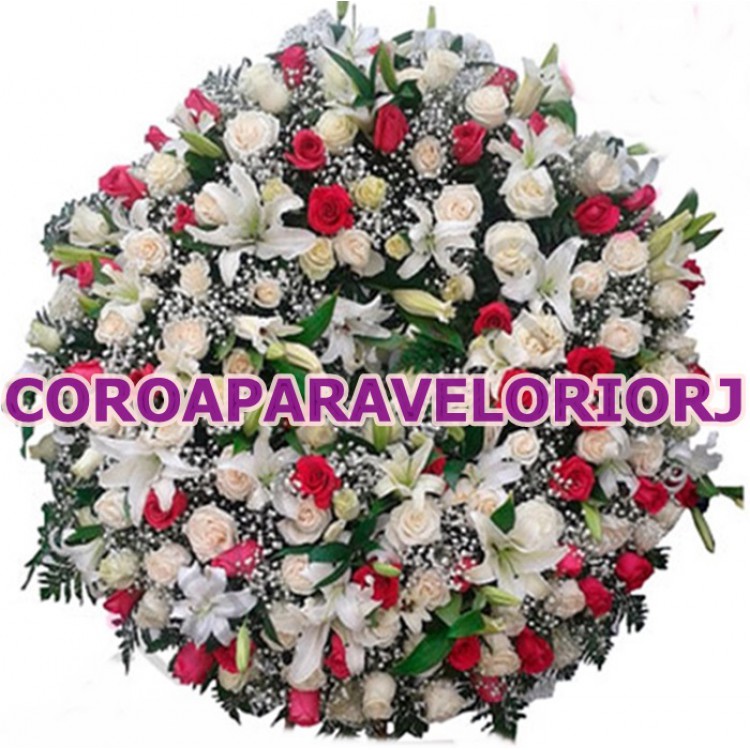 32- COROA DE FLORES VIP ROSAS LÍRIOS E GERBERAS